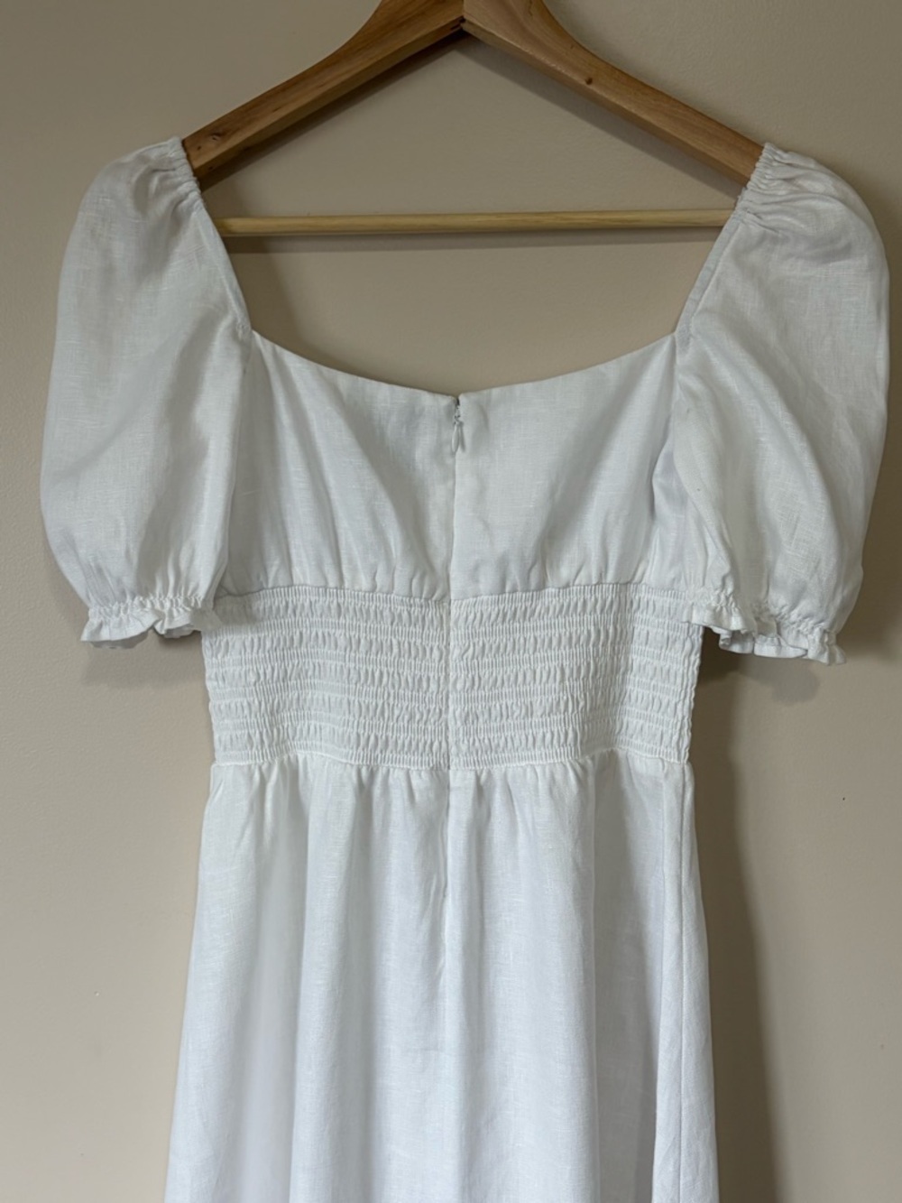 NEW Reformation Adler Linen Midi Smocked Puff Sleeve Dress White | US 6 UK 10 - Picture 9 of 12
